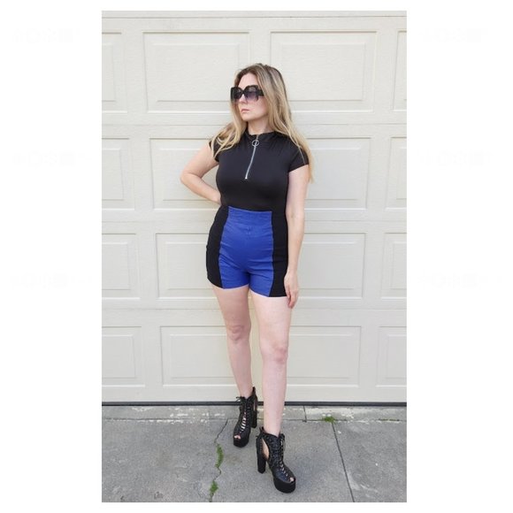 Vintage Wilson's Leather Cobalt and Black Colorblock Shorts